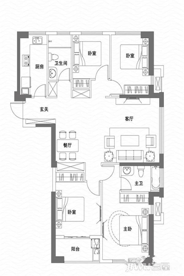 中庚香海湾4室2厅2卫122㎡户型图