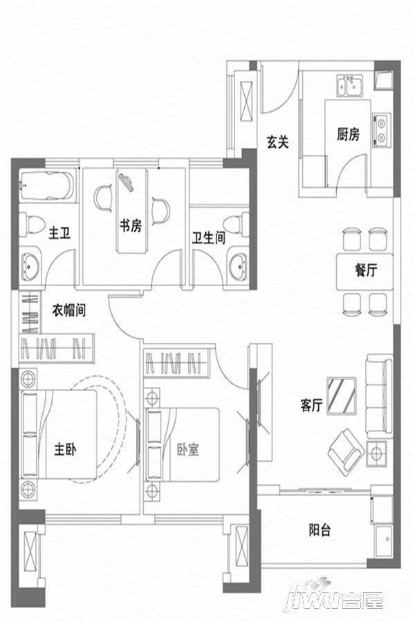 中庚香海湾3室2厅2卫92㎡户型图