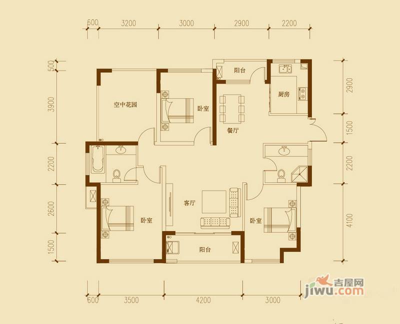 平米3室2廳2衛戶型圖|貴安新天地3房2廳2衛戶型圖_連江縣貴安新天地