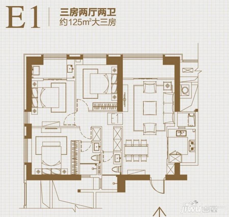 万科广场3室2厅2卫125㎡户型图