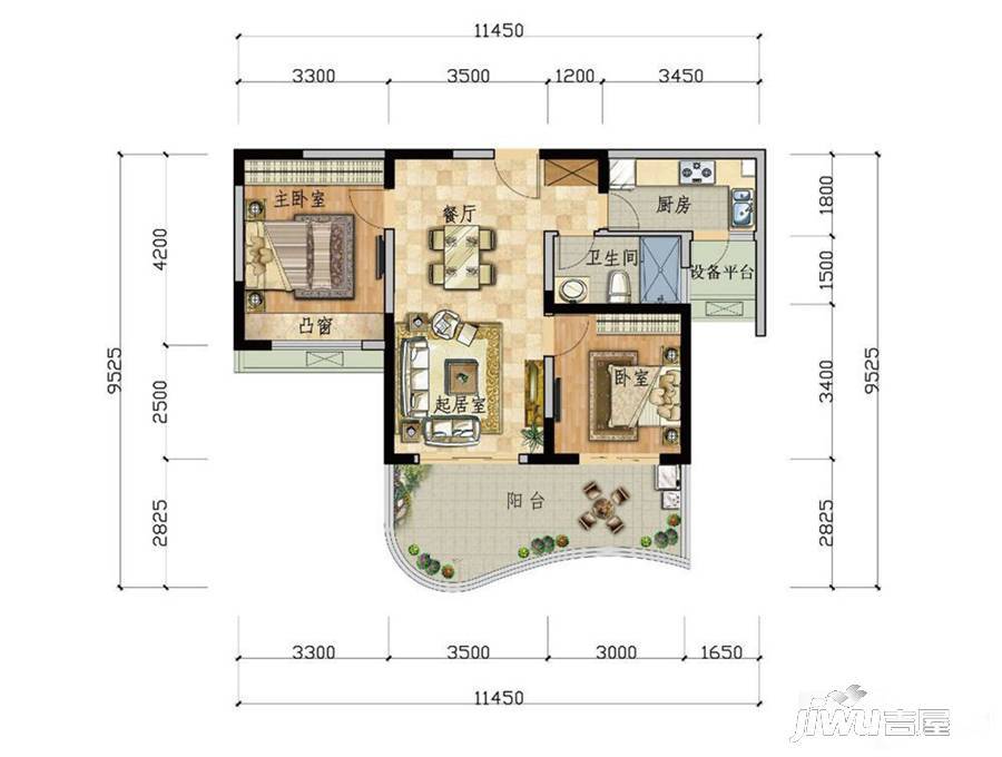 保利大东湖2室2厅1卫84㎡户型图