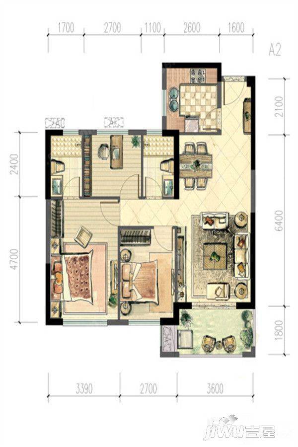 中庚香匯融江3室2厅2卫140㎡户型图