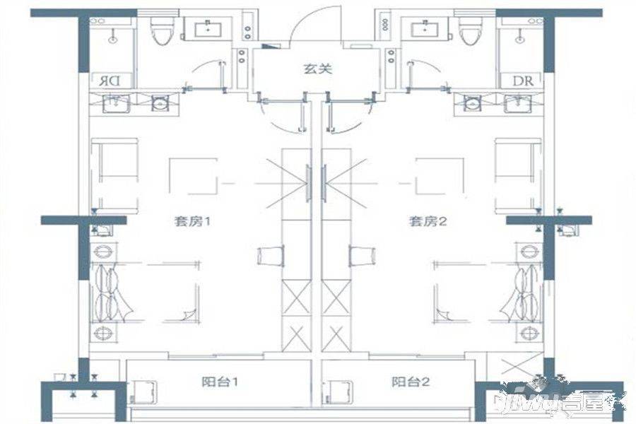 万科城大樟溪岸2室2厅2卫85㎡户型图