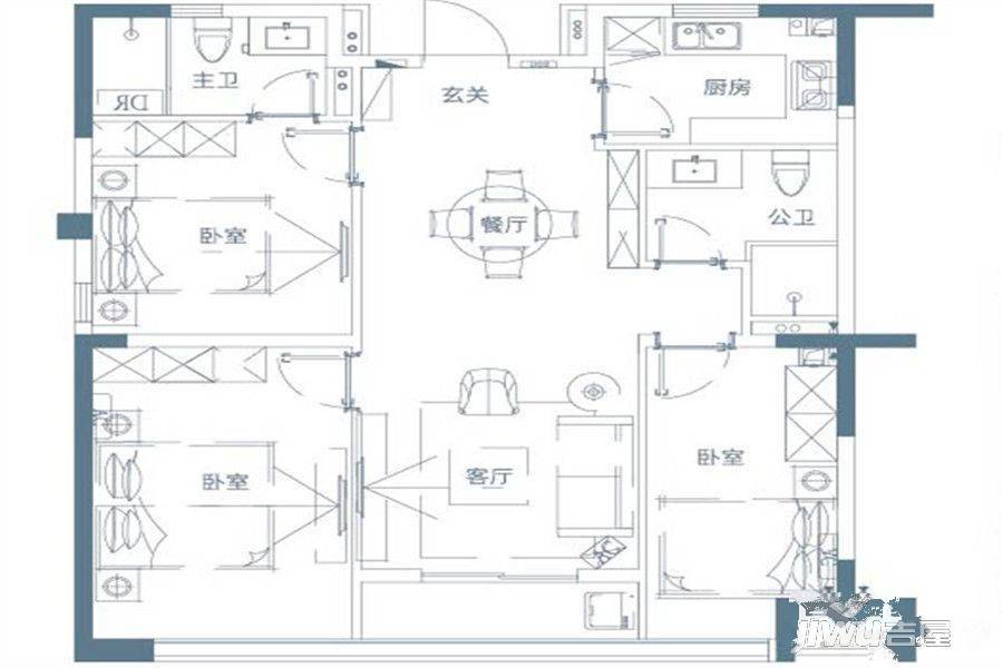 万科城大樟溪岸3室2厅2卫85㎡户型图