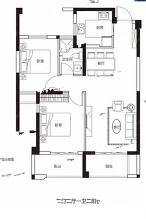 中庚香海湾2室2厅1卫78㎡户型图