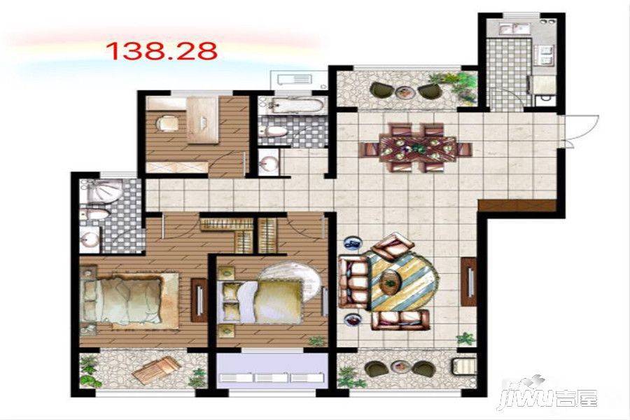 中成河滨花园3室2厅2卫138.3㎡户型图