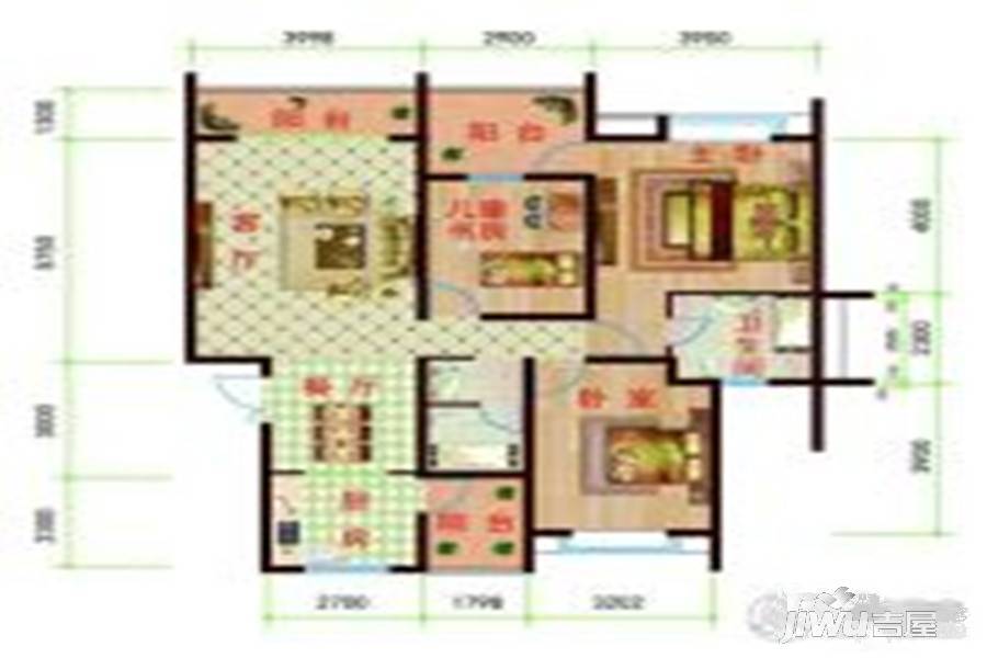 凤庆恒顺商业广场3室2厅2卫114.7㎡户型图