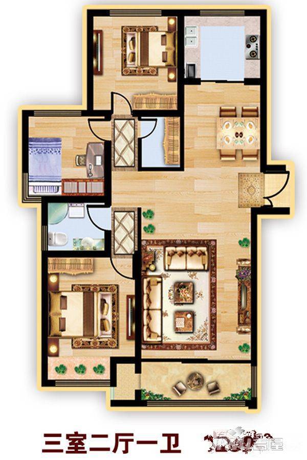 众泰森林半岛3室2厅1卫128㎡户型图