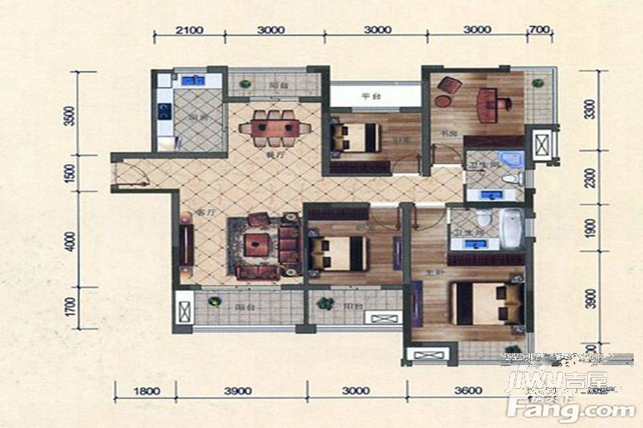 天际海悦4室2厅2卫129.2㎡户型图