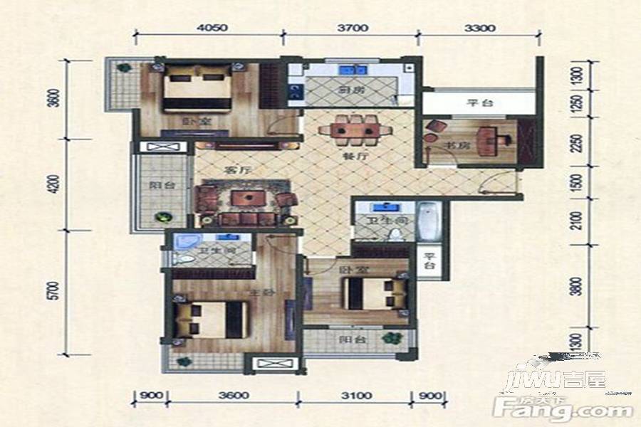 天际海悦4室2厅2卫130.1㎡户型图