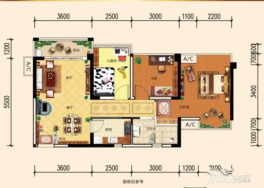 南宁华南城江南华府3室2厅1卫78㎡户型图