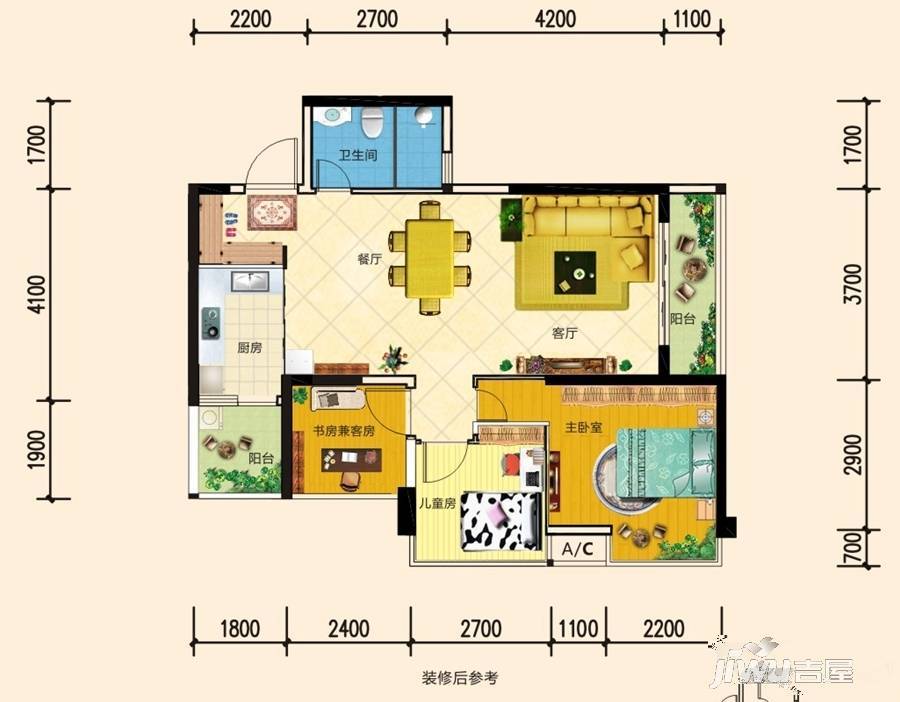 南宁华南城江南华府3室2厅1卫80.2㎡户型图