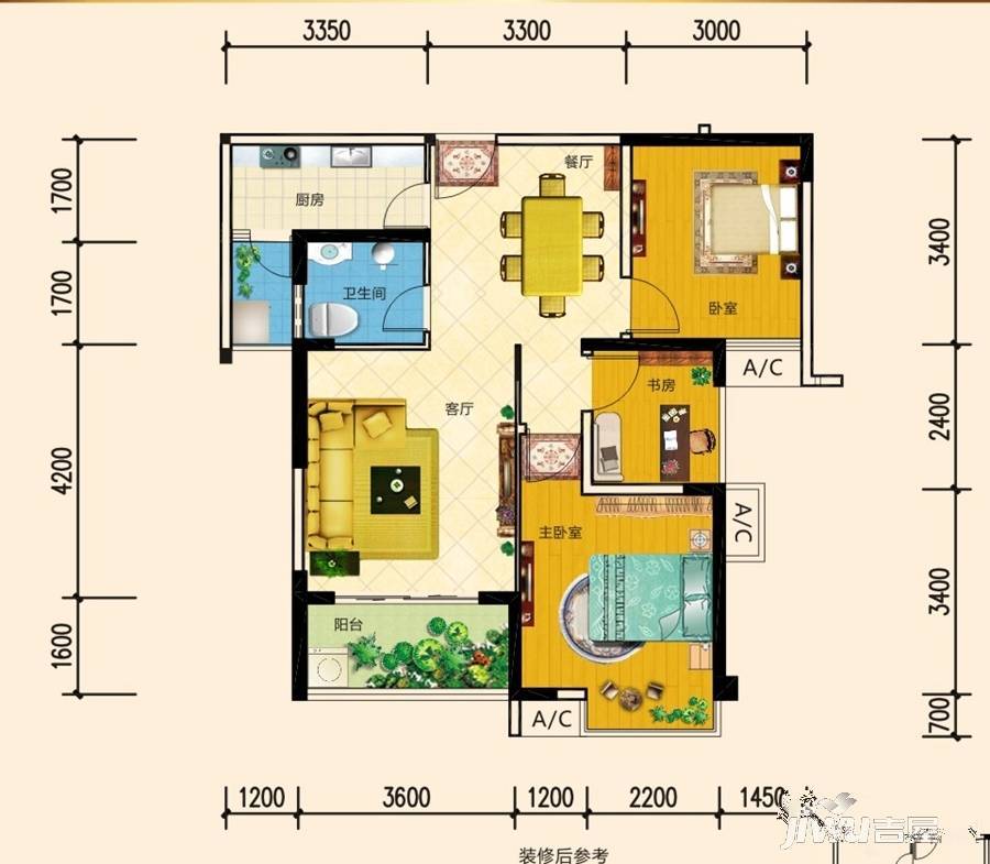 南宁华南城江南华府3室2厅1卫88.2㎡户型图