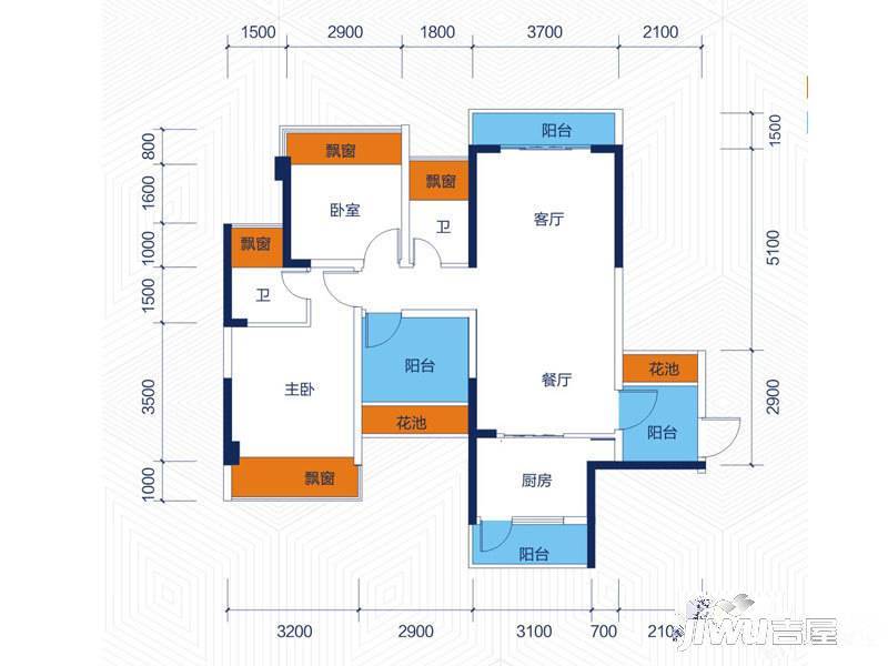 云星华府3室2厅2卫93.1㎡户型图