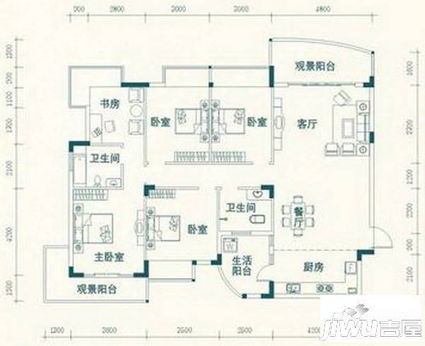 天池山中脊5室2厅2卫159.5㎡户型图