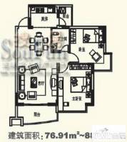 天池山中脊2室2厅1卫76.9㎡户型图