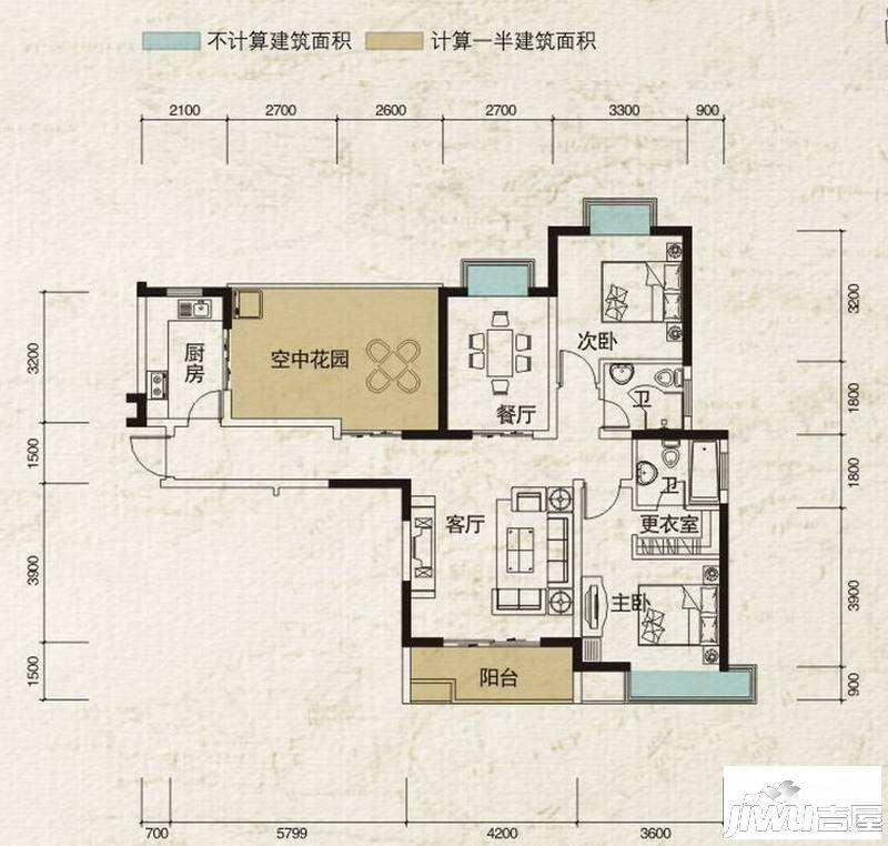 润华·尚城街区2室2厅2卫107㎡户型图