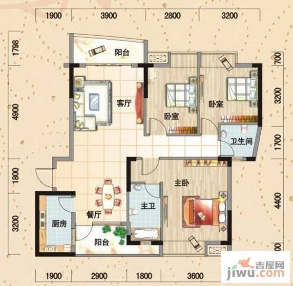 碧园南城故事3室2厅2卫115㎡户型图