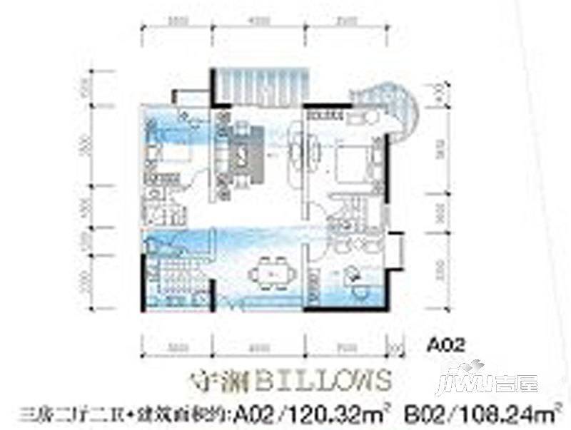 水岸都市3室2厅2卫120.3㎡户型图