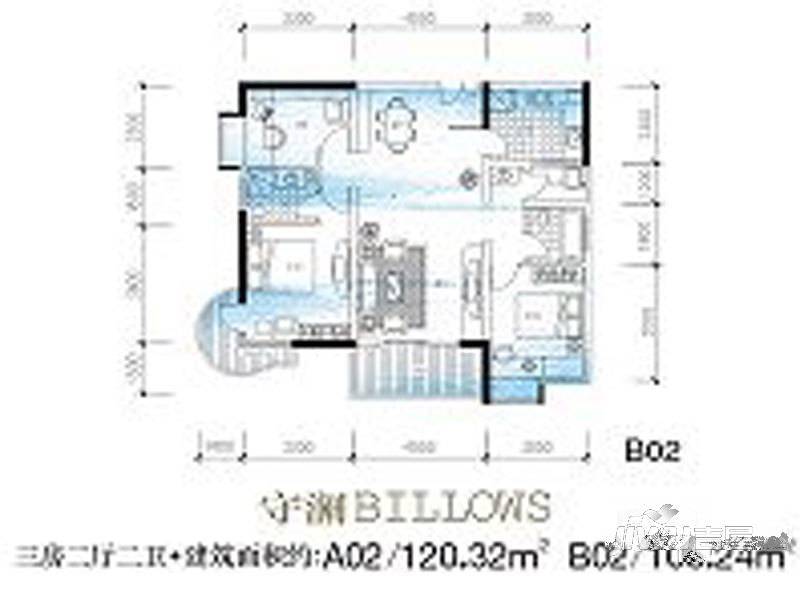 水岸都市3室2厅2卫120.3㎡户型图