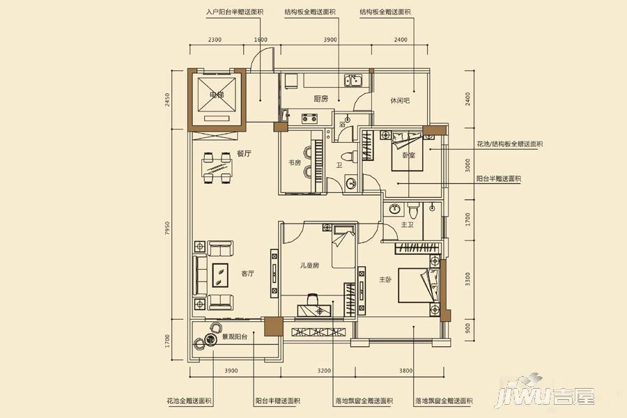 时代茗城|财富天下5室2厅2卫98.7㎡户型图