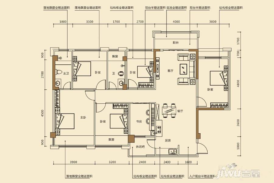 时代茗城|财富天下7室2厅2卫123.3㎡户型图