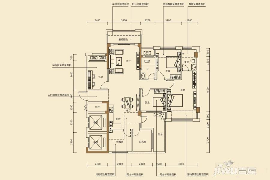 时代茗城|财富天下6室2厅2卫103㎡户型图