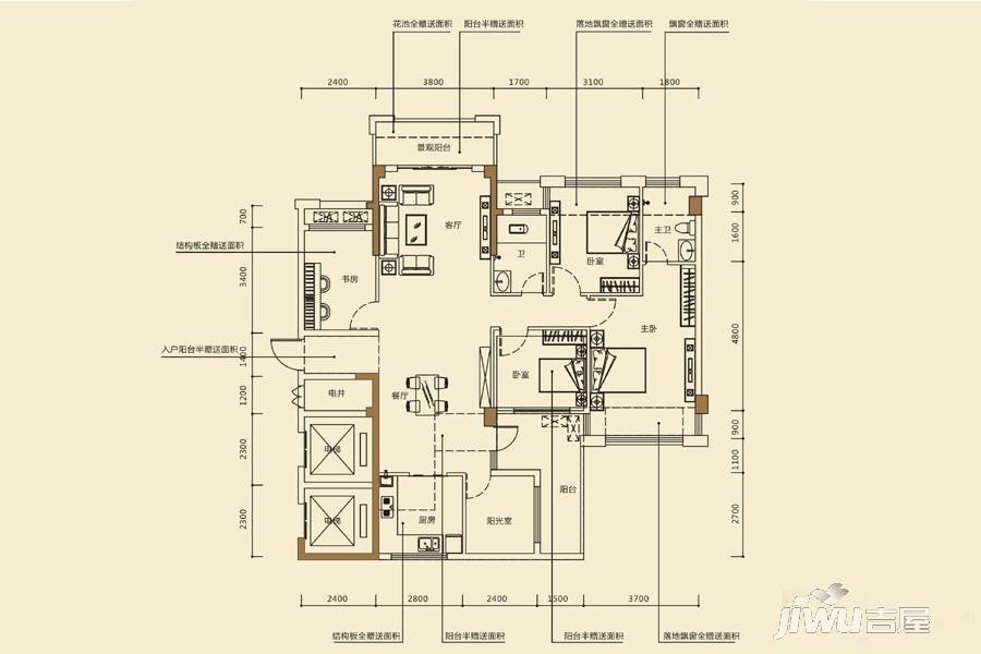 时代茗城|财富天下5室2厅2卫103.9㎡户型图