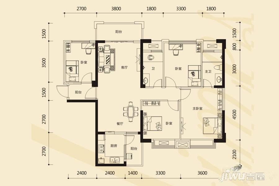 时代茗城|财富天下4室2厅2卫120㎡户型图