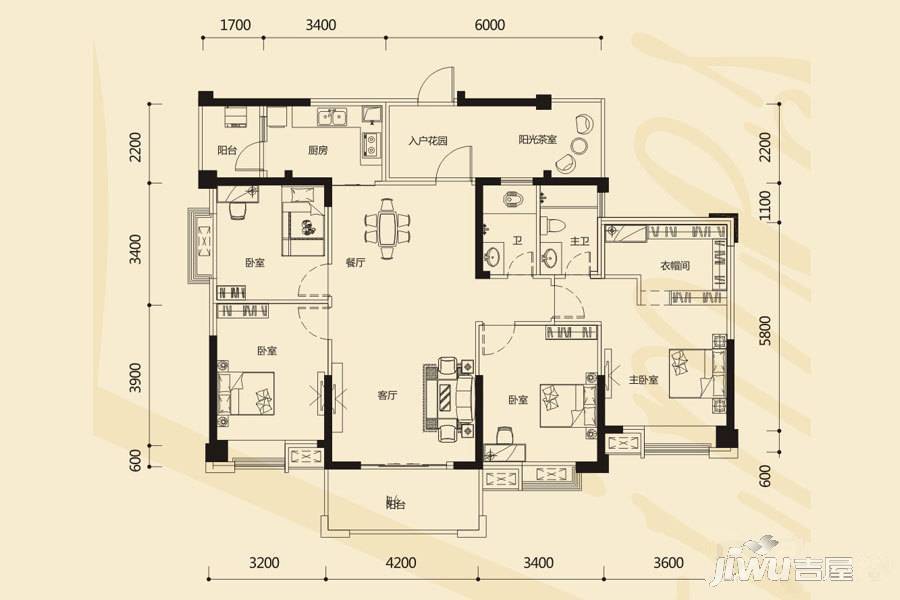 时代茗城|财富天下4室2厅2卫146㎡户型图