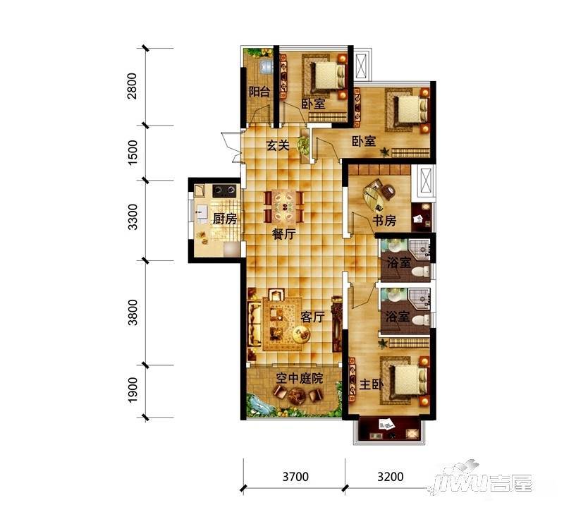 南宁宝能城市广场4室2厅2卫96㎡户型图