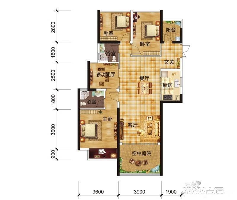 南宁宝能城市广场4室2厅2卫110.9㎡户型图