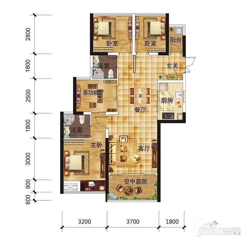 南宁宝能城市广场4室2厅2卫98㎡户型图