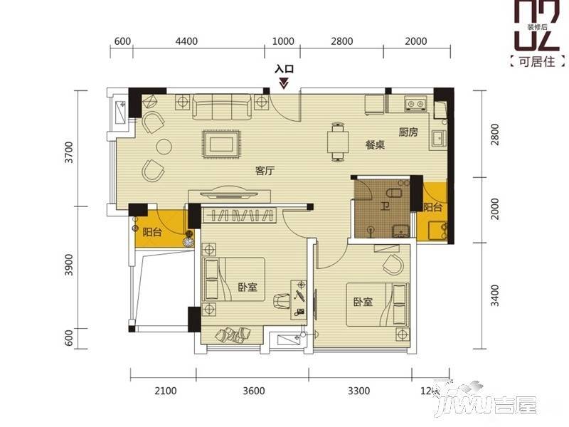 丰泽SOHO2室2厅1卫86.3㎡户型图