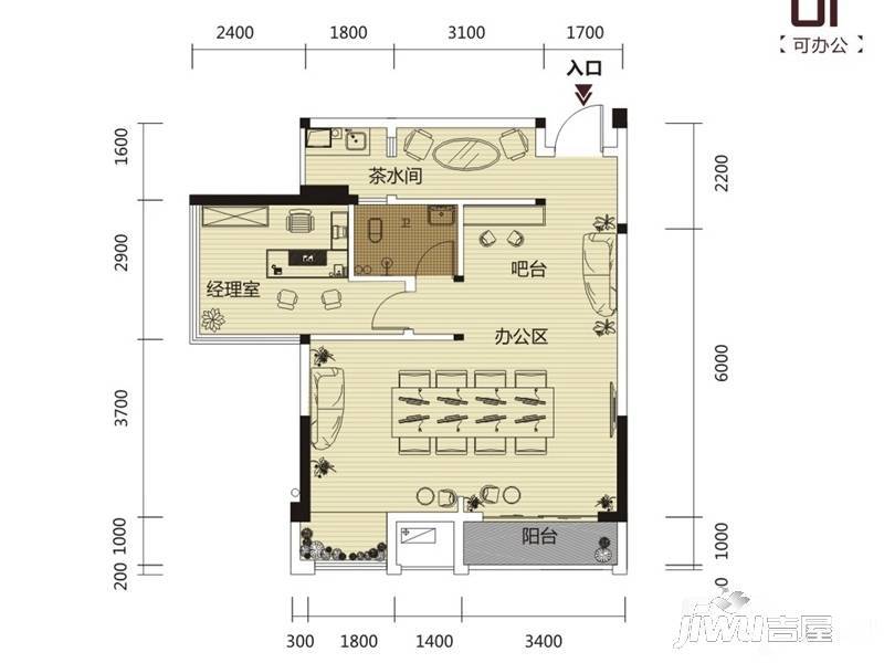 丰泽SOHO2室2厅1卫84.8㎡户型图