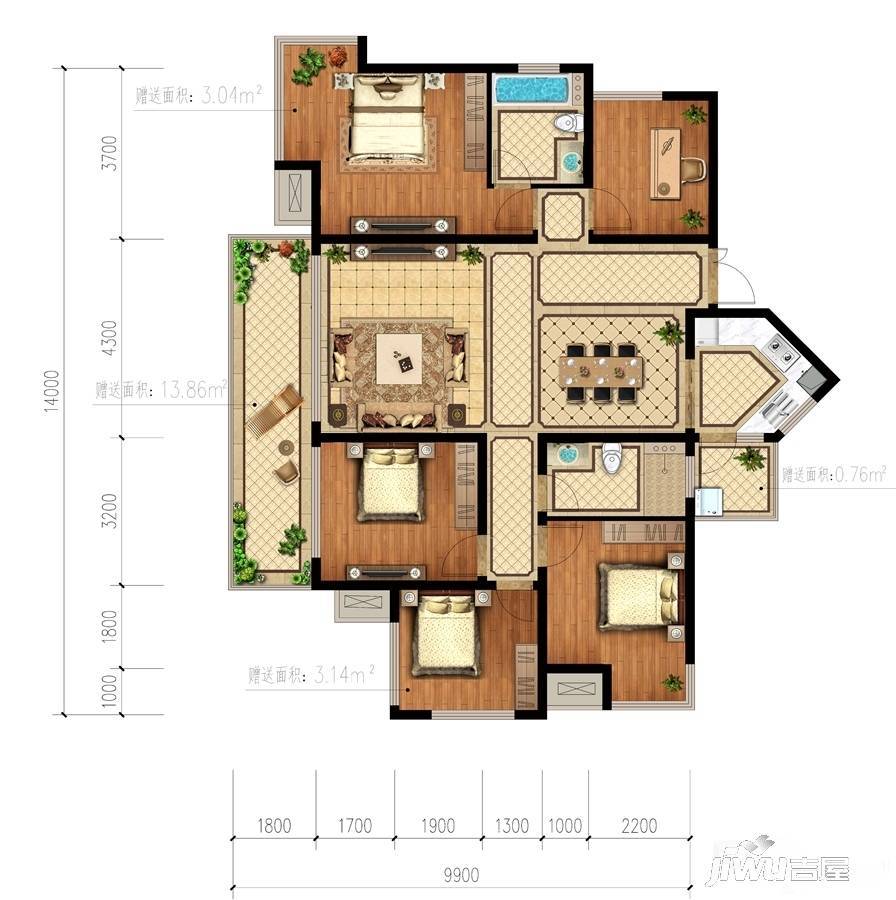 南宁万达茂5室2厅2卫140㎡户型图