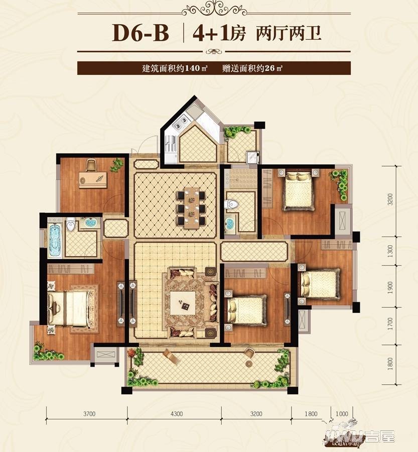 南宁万达茂5室2厅2卫140㎡户型图