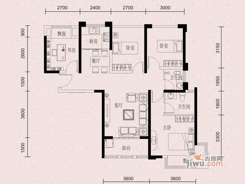 天筑食尚广场4室2厅2卫88.3㎡户型图