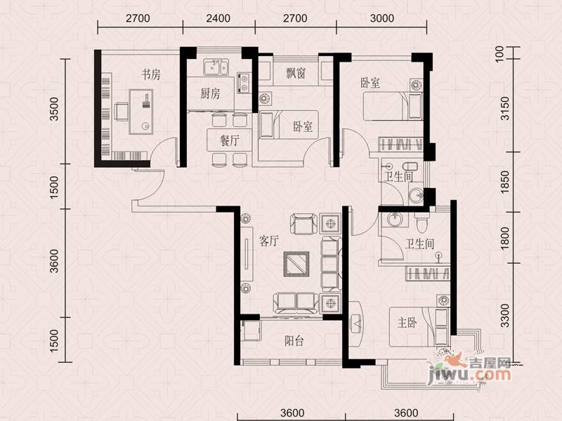 天筑食尚广场4室2厅2卫88.3㎡户型图