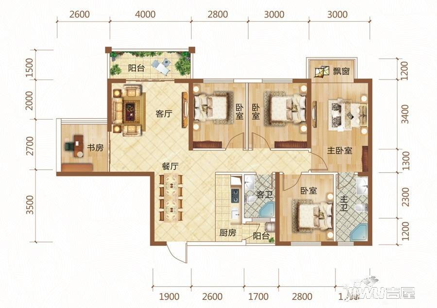 锦绣里5室2厅2卫124.6㎡户型图