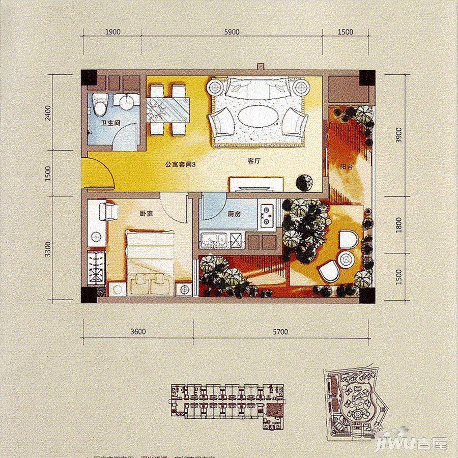 印尼园1室2厅1卫79.3㎡户型图