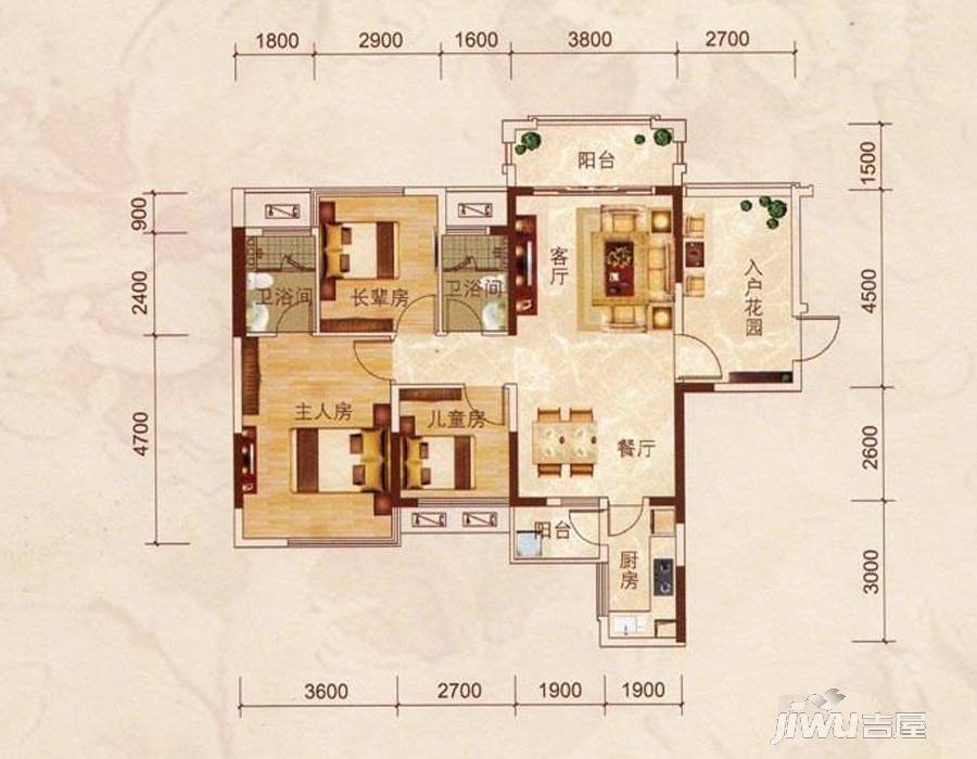 瀚林君庭3室2厅2卫91.2㎡户型图