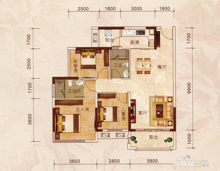 瀚林君庭3室2厅2卫93.8㎡户型图