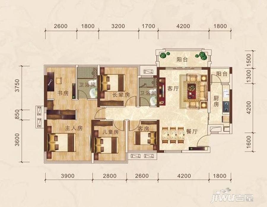 瀚林君庭5室2厅2卫120㎡户型图