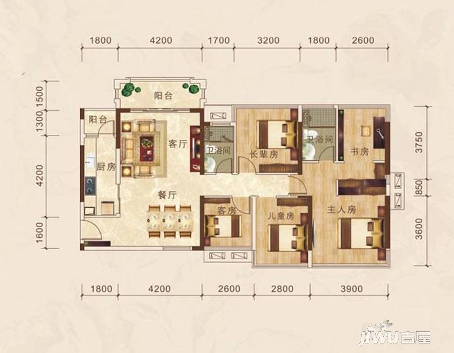 瀚林君庭5室2厅2卫125.5㎡户型图