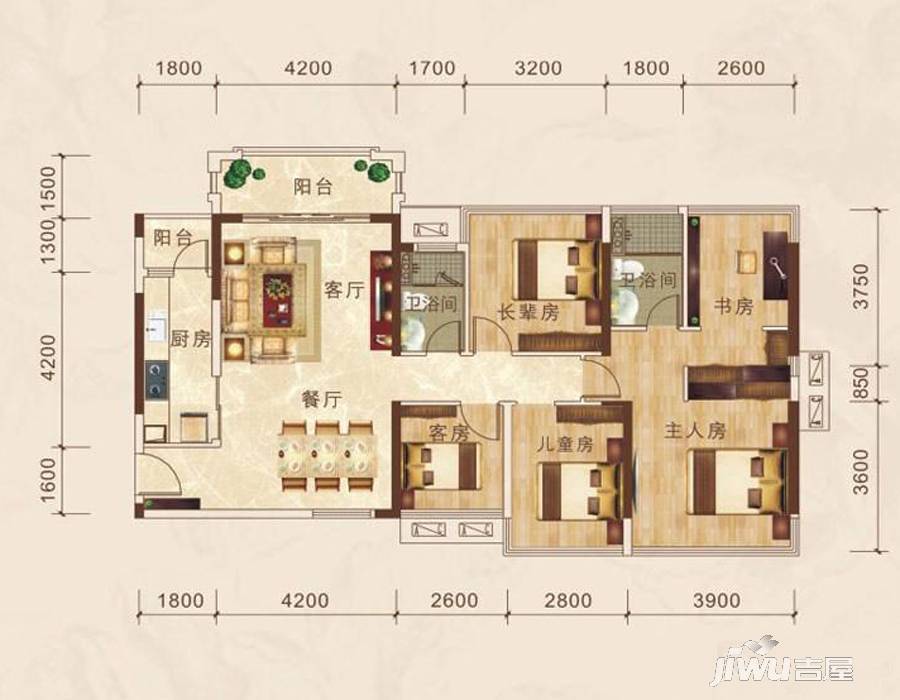 瀚林君庭5室2厅2卫126.1㎡户型图