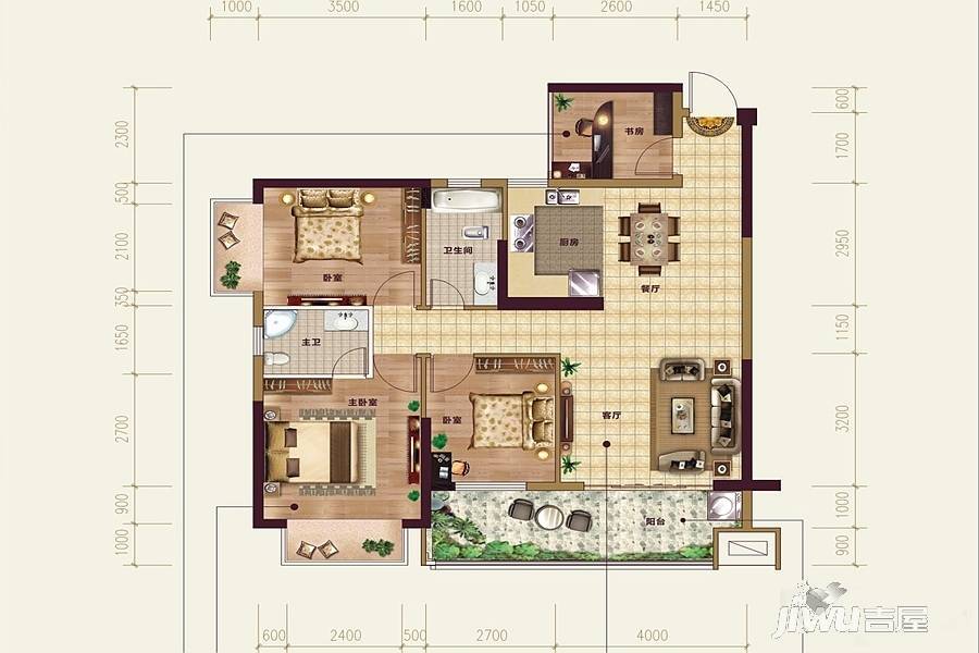 荣耀江南4室2厅2卫115.7㎡户型图