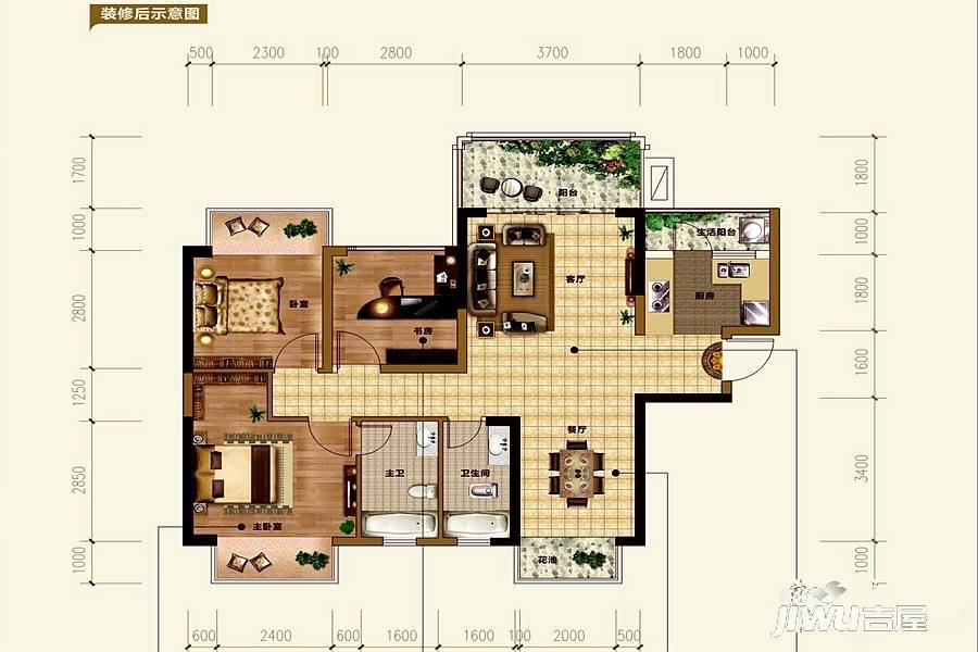 荣耀江南3室2厅2卫99.8㎡户型图