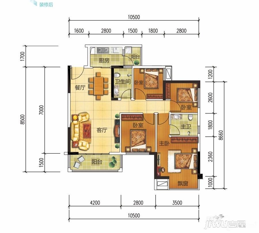 优活时代4室2厅2卫105㎡户型图