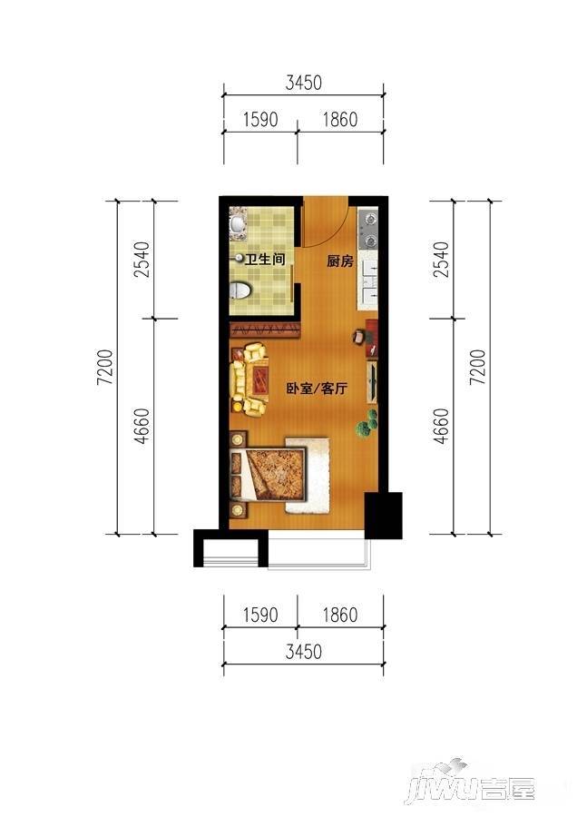 优活时代1室1厅1卫39.5㎡户型图